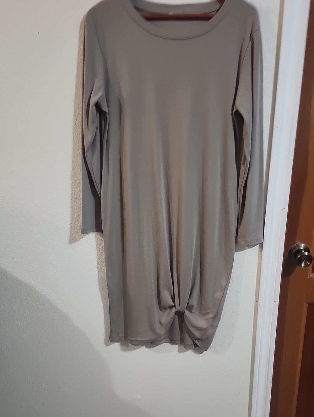 Long Sleeve Taupe Knot-Front Women's Dress